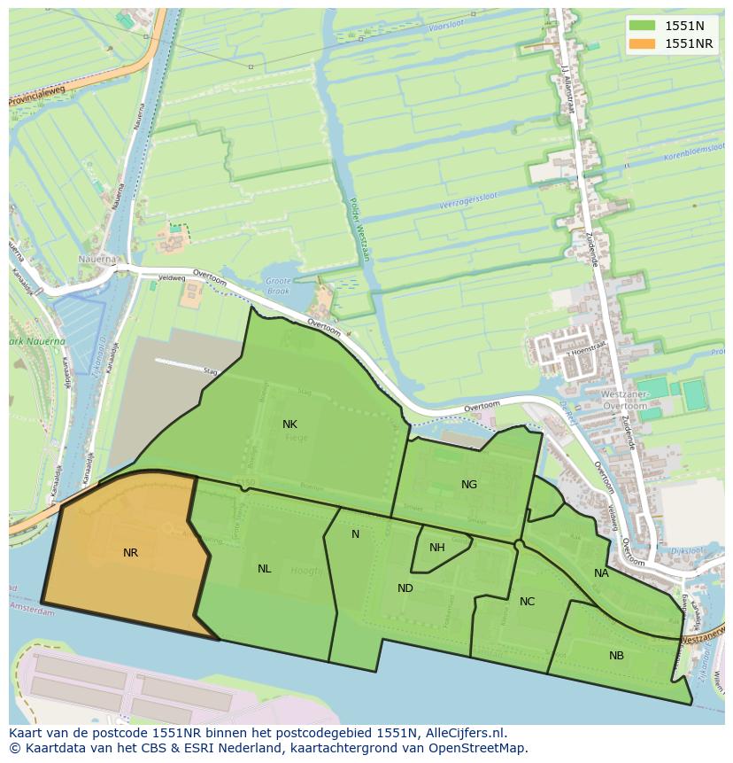 Afbeelding van het postcodegebied 1551 NR op de kaart.
