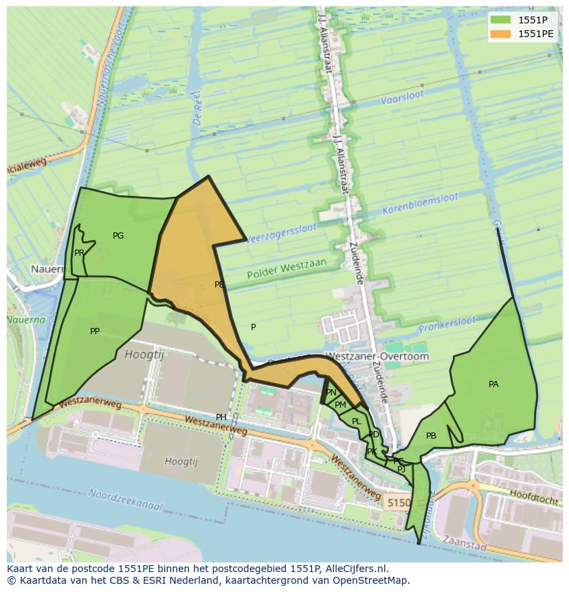 Afbeelding van het postcodegebied 1551 PE op de kaart.