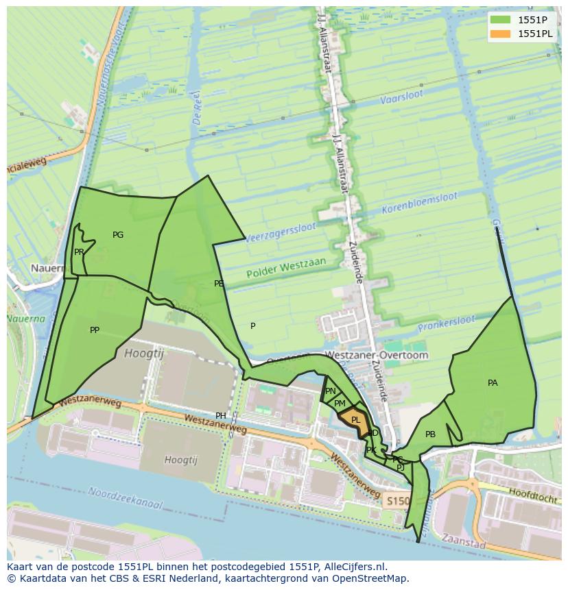 Afbeelding van het postcodegebied 1551 PL op de kaart.