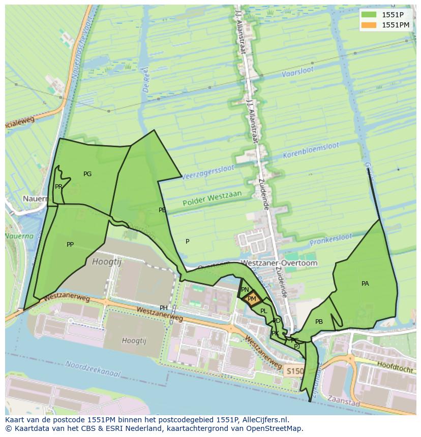 Afbeelding van het postcodegebied 1551 PM op de kaart.