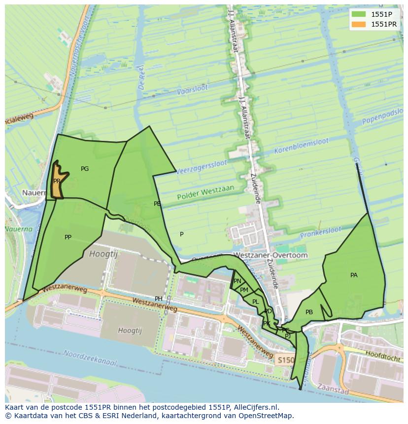 Afbeelding van het postcodegebied 1551 PR op de kaart.