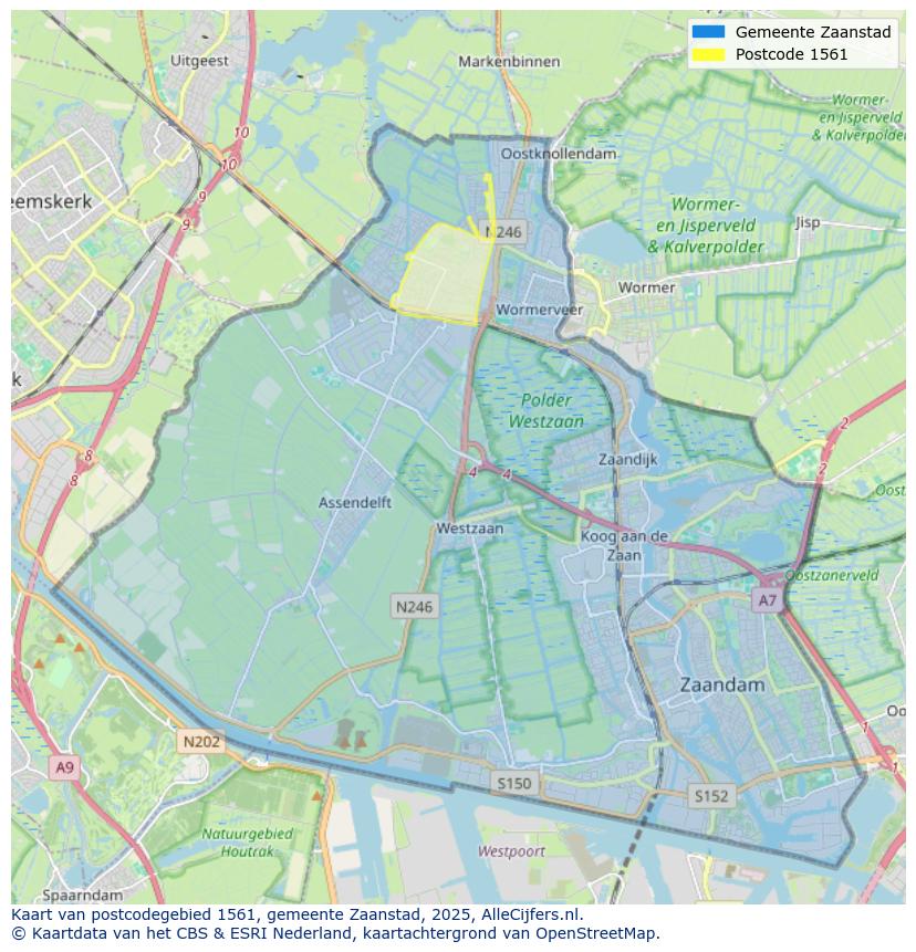 Afbeelding van het postcodegebied 1561 op de kaart.