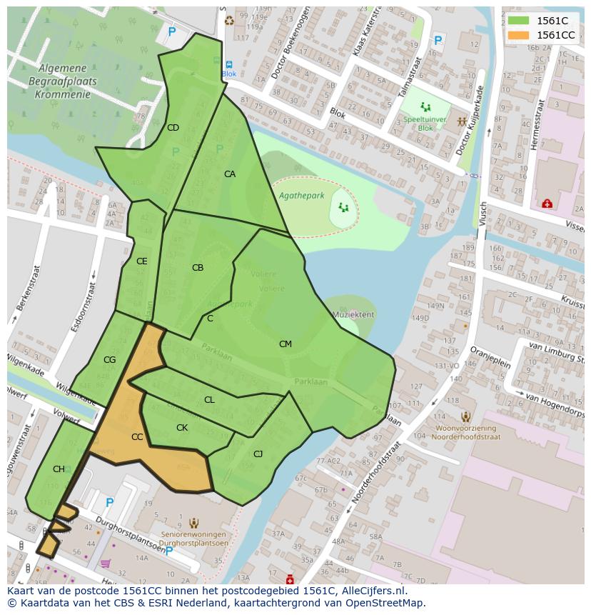 Afbeelding van het postcodegebied 1561 CC op de kaart.