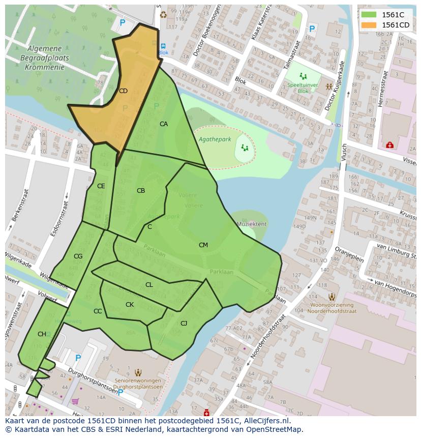 Afbeelding van het postcodegebied 1561 CD op de kaart.