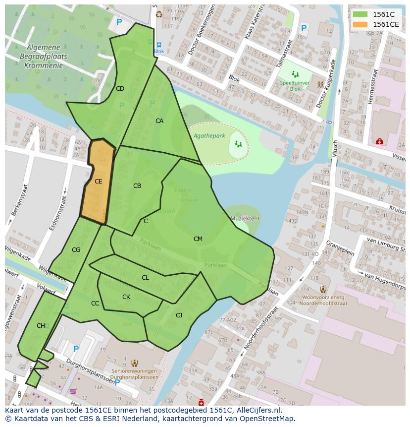 Afbeelding van het postcodegebied 1561 CE op de kaart.