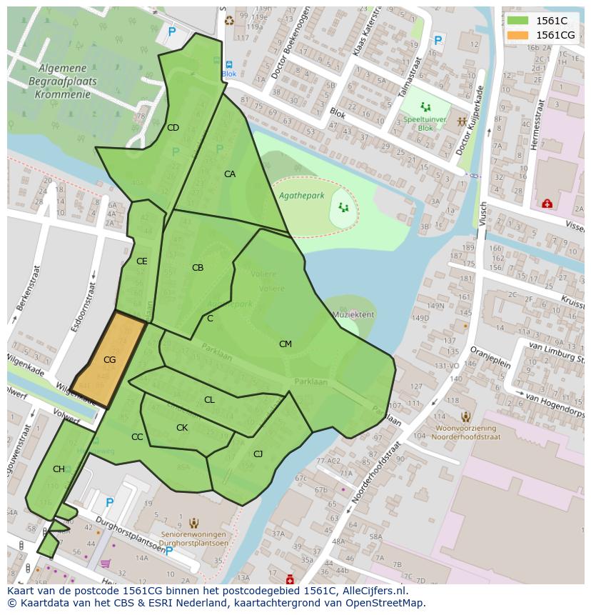 Afbeelding van het postcodegebied 1561 CG op de kaart.