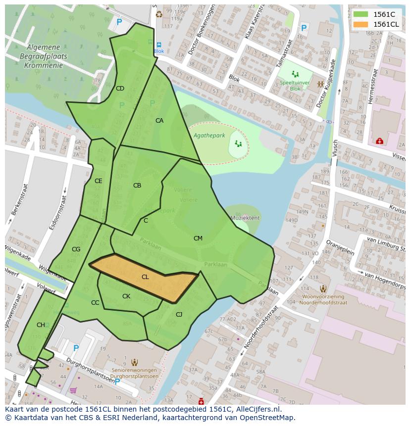Afbeelding van het postcodegebied 1561 CL op de kaart.