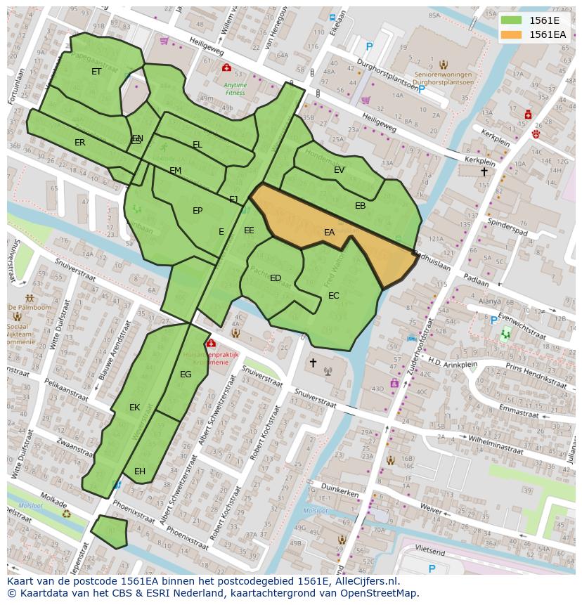 Afbeelding van het postcodegebied 1561 EA op de kaart.