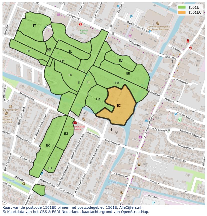 Afbeelding van het postcodegebied 1561 EC op de kaart.