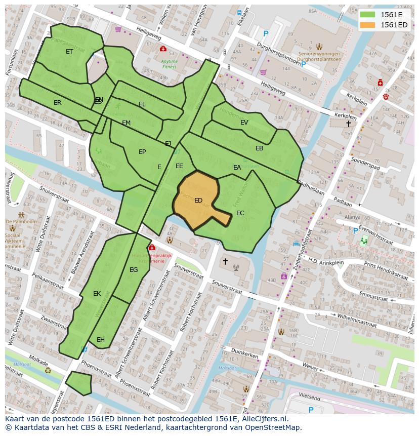 Afbeelding van het postcodegebied 1561 ED op de kaart.