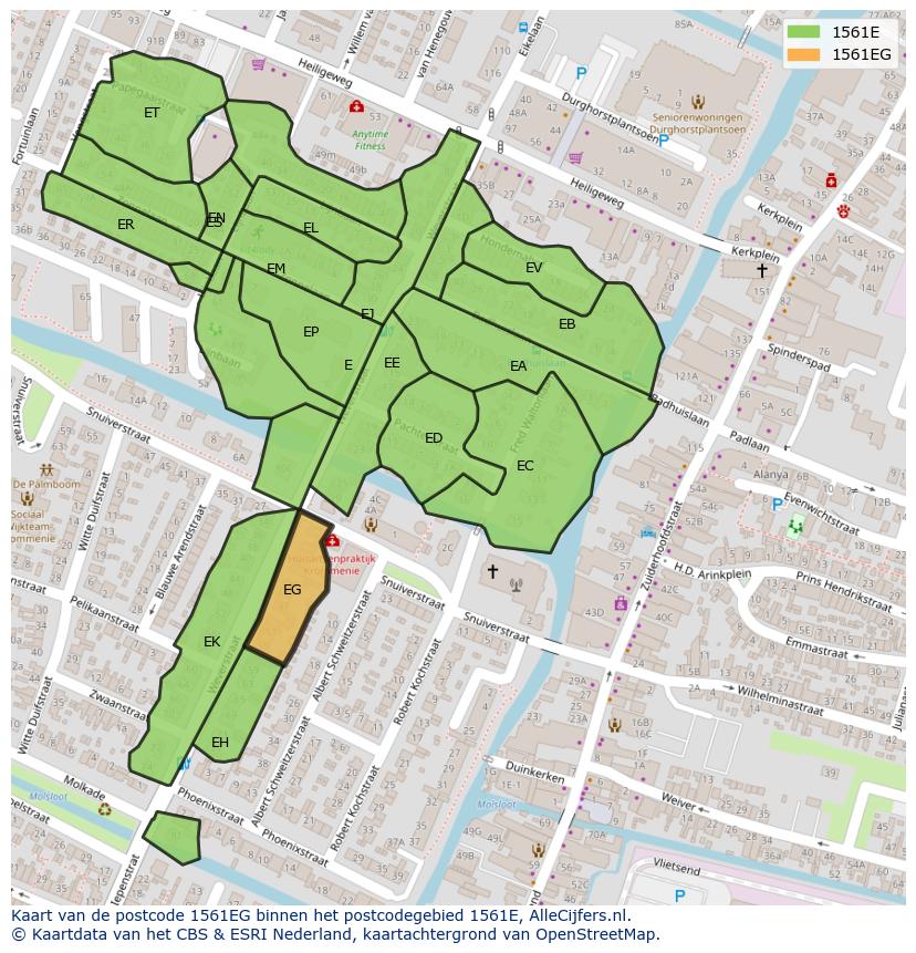 Afbeelding van het postcodegebied 1561 EG op de kaart.