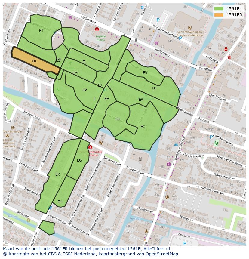 Afbeelding van het postcodegebied 1561 ER op de kaart.