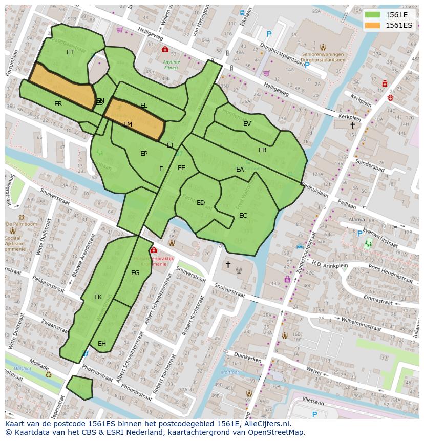 Afbeelding van het postcodegebied 1561 ES op de kaart.