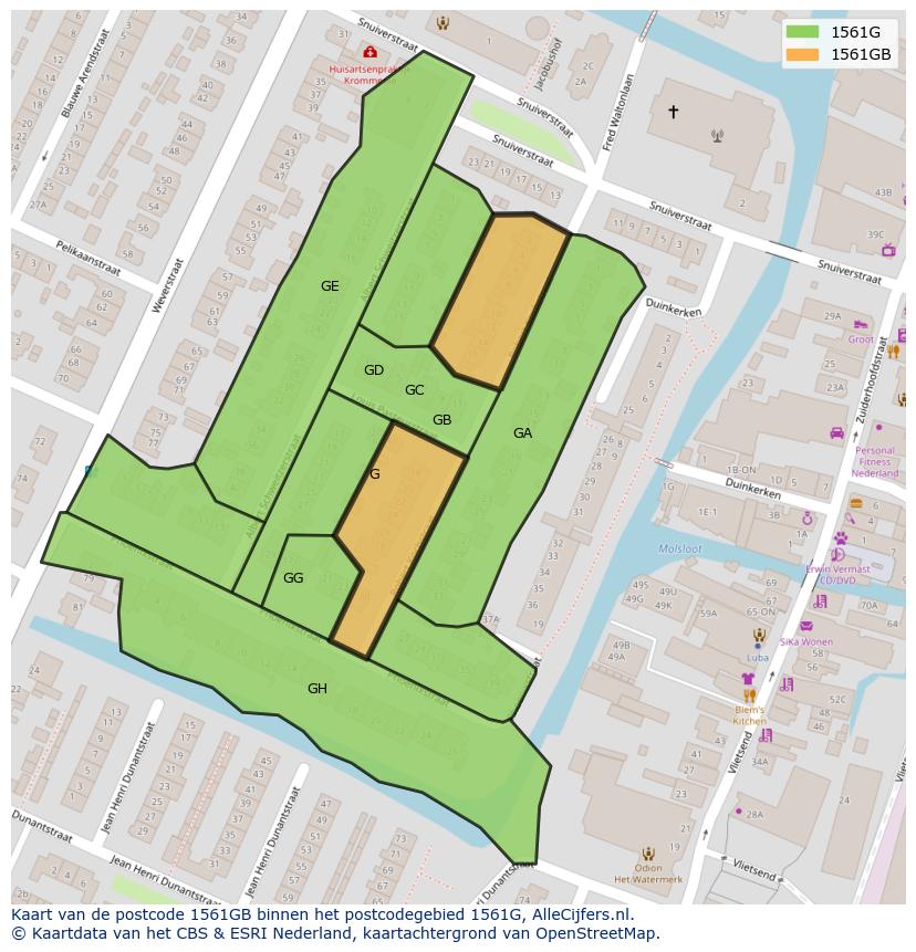Afbeelding van het postcodegebied 1561 GB op de kaart.