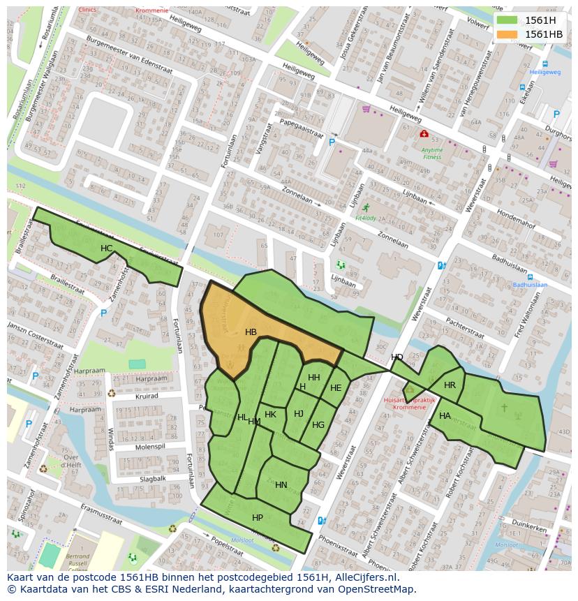 Afbeelding van het postcodegebied 1561 HB op de kaart.
