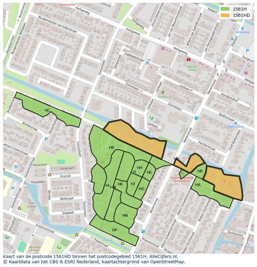 Afbeelding van het postcodegebied 1561 HD op de kaart.