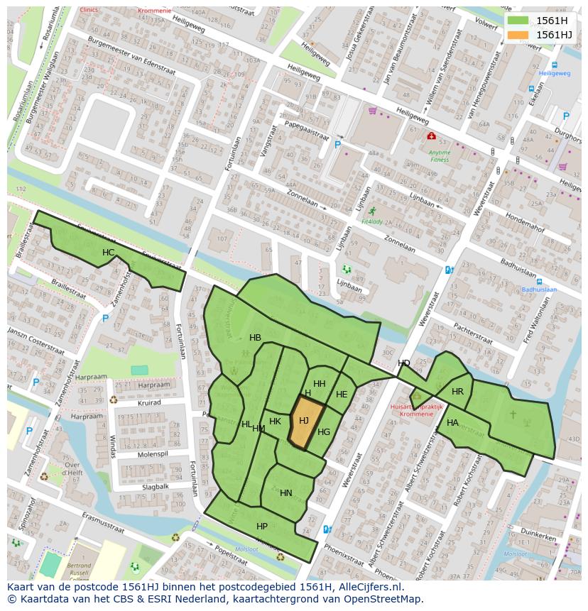 Afbeelding van het postcodegebied 1561 HJ op de kaart.