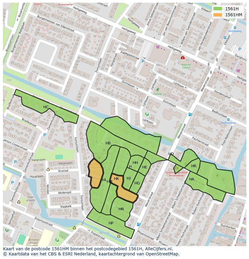 Afbeelding van het postcodegebied 1561 HM op de kaart.