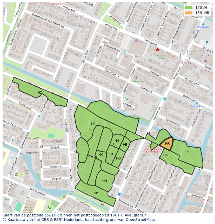 Afbeelding van het postcodegebied 1561 HR op de kaart.