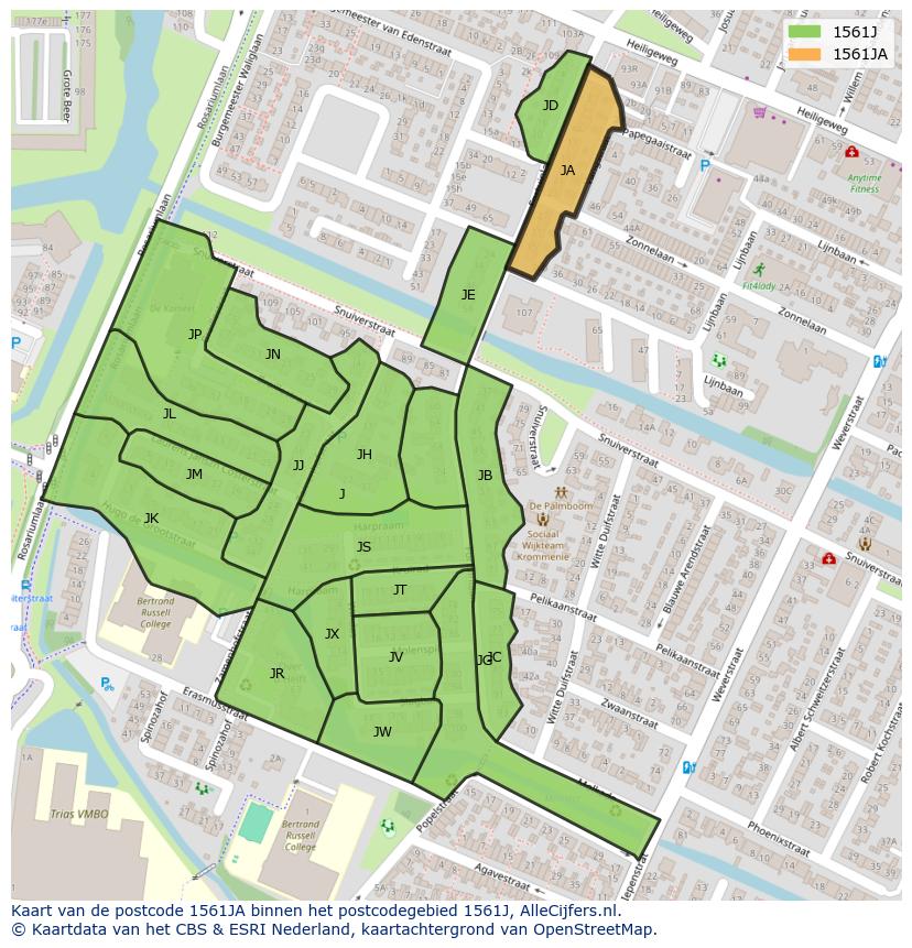 Afbeelding van het postcodegebied 1561 JA op de kaart.