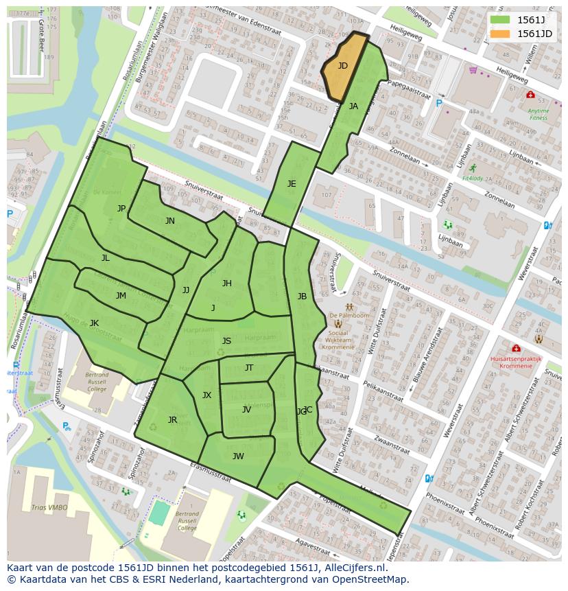 Afbeelding van het postcodegebied 1561 JD op de kaart.