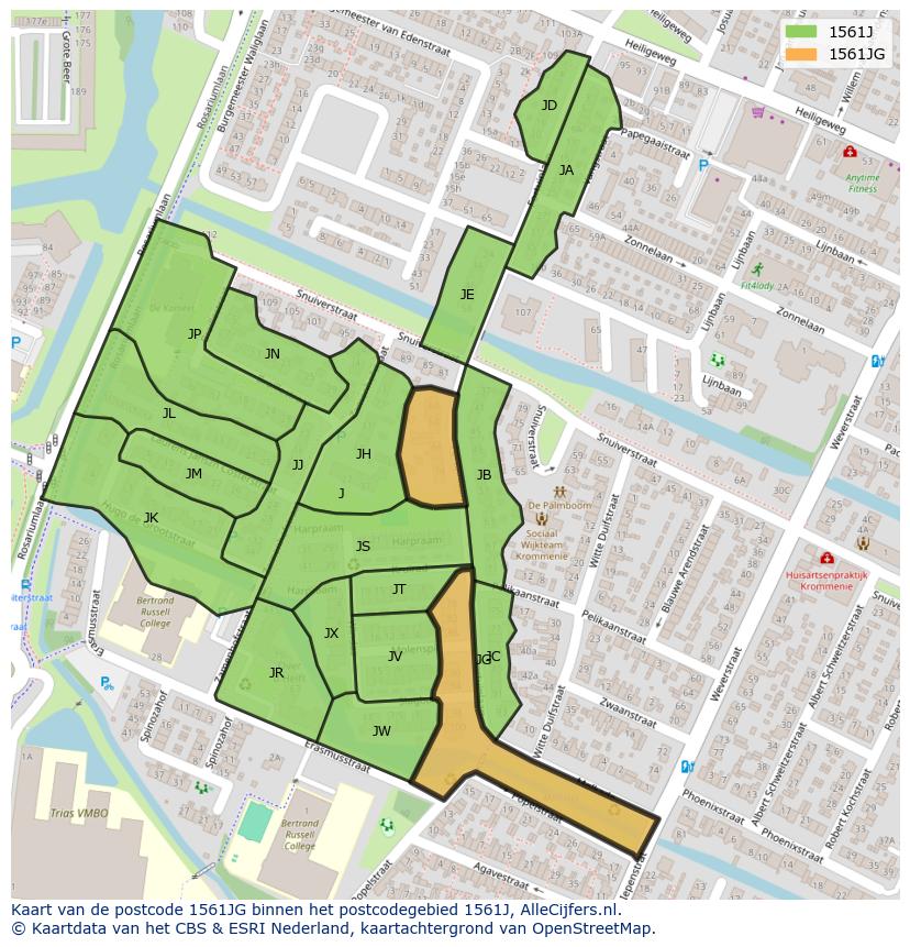 Afbeelding van het postcodegebied 1561 JG op de kaart.