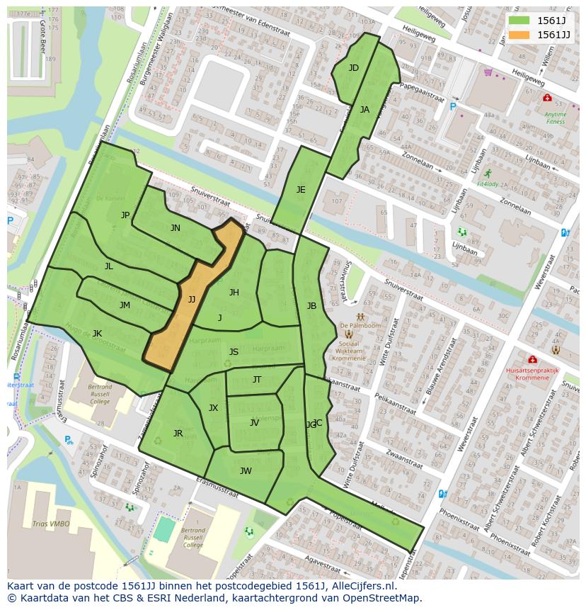 Afbeelding van het postcodegebied 1561 JJ op de kaart.