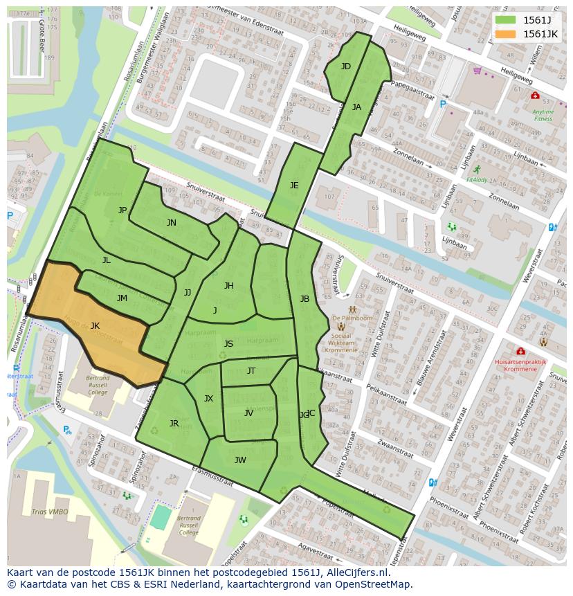 Afbeelding van het postcodegebied 1561 JK op de kaart.