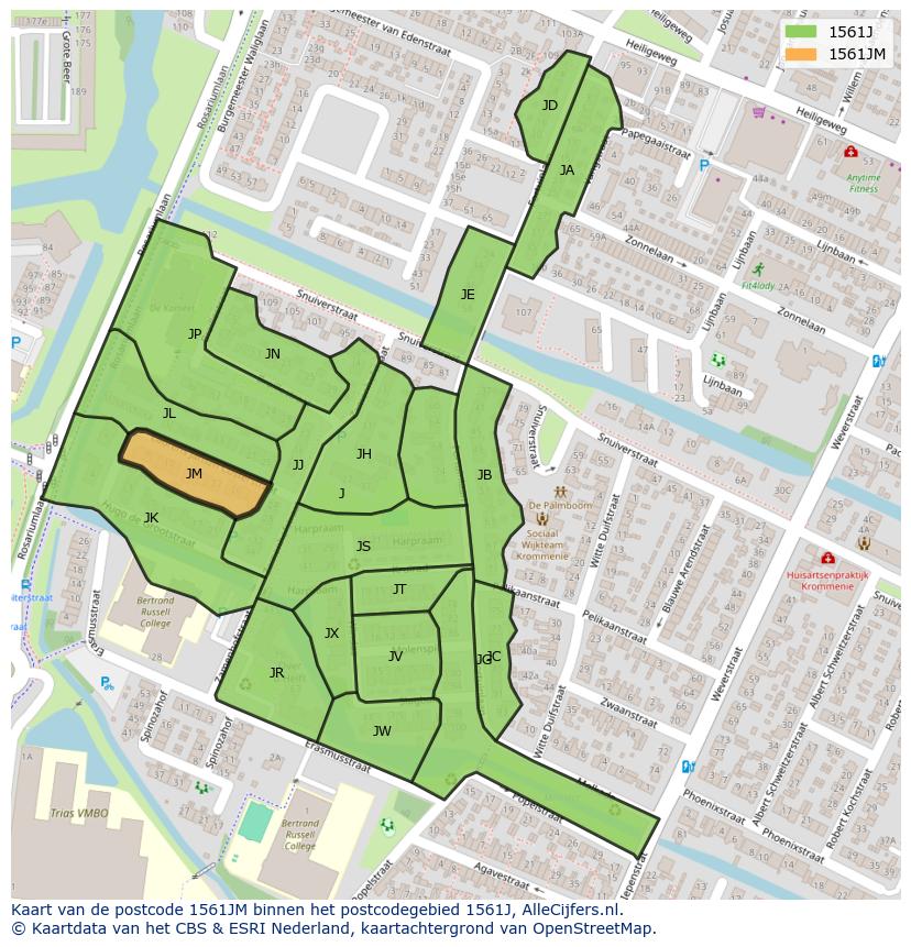 Afbeelding van het postcodegebied 1561 JM op de kaart.