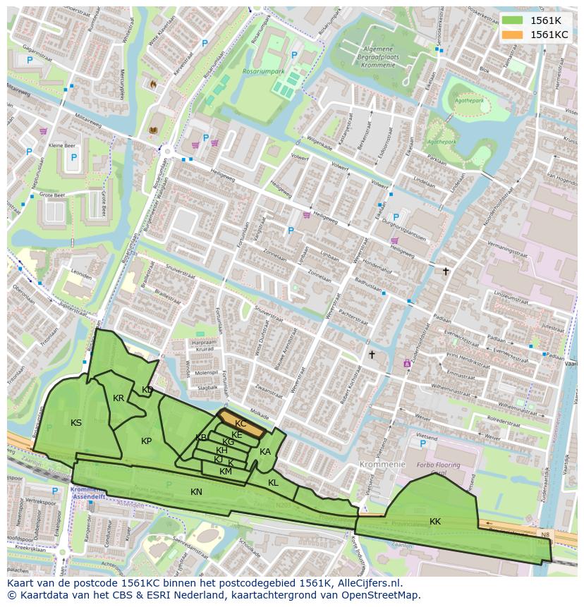 Afbeelding van het postcodegebied 1561 KC op de kaart.