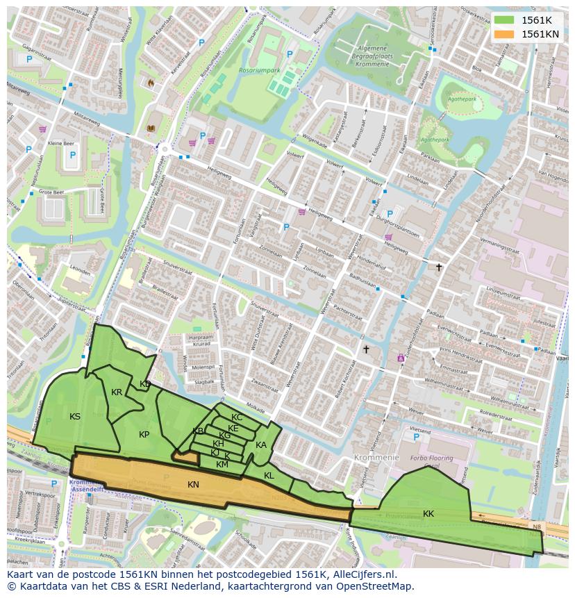 Afbeelding van het postcodegebied 1561 KN op de kaart.