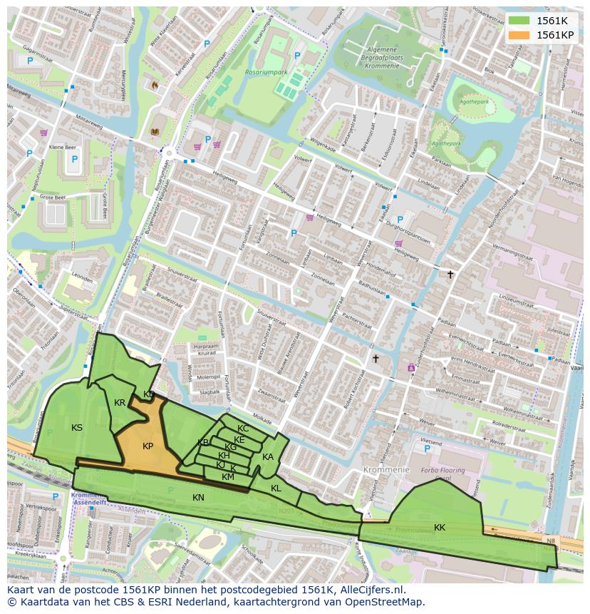 Afbeelding van het postcodegebied 1561 KP op de kaart.