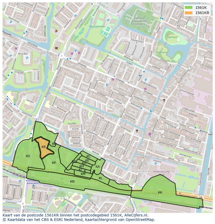 Afbeelding van het postcodegebied 1561 KR op de kaart.