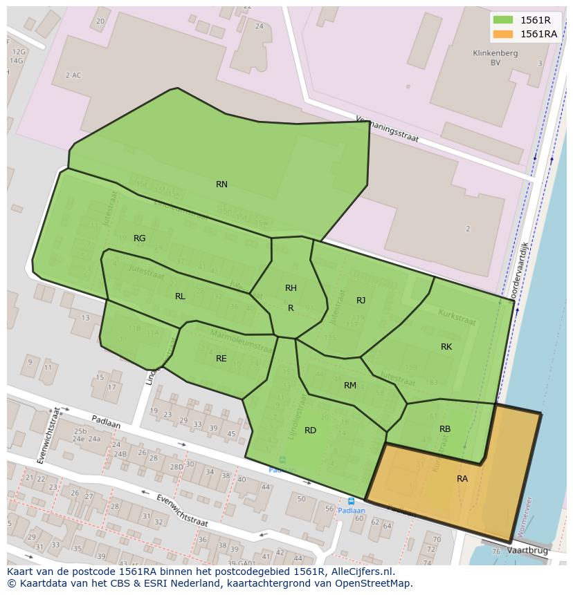 Afbeelding van het postcodegebied 1561 RA op de kaart.