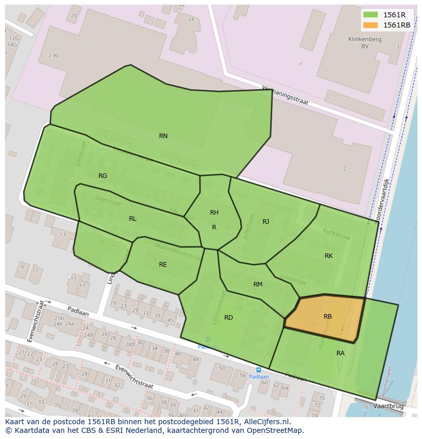 Afbeelding van het postcodegebied 1561 RB op de kaart.