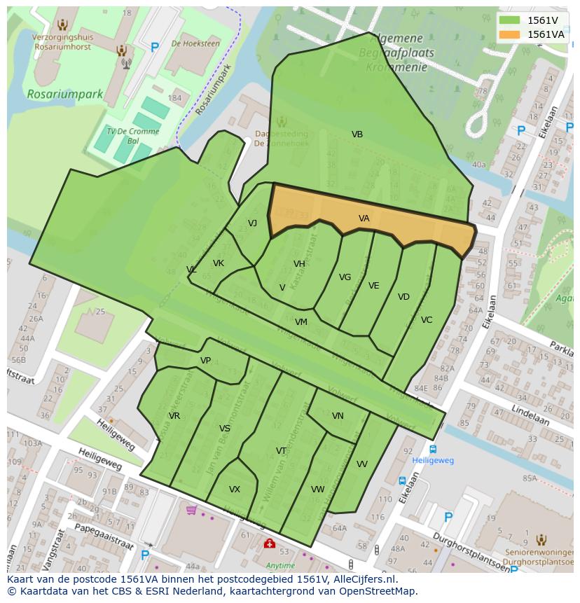 Afbeelding van het postcodegebied 1561 VA op de kaart.