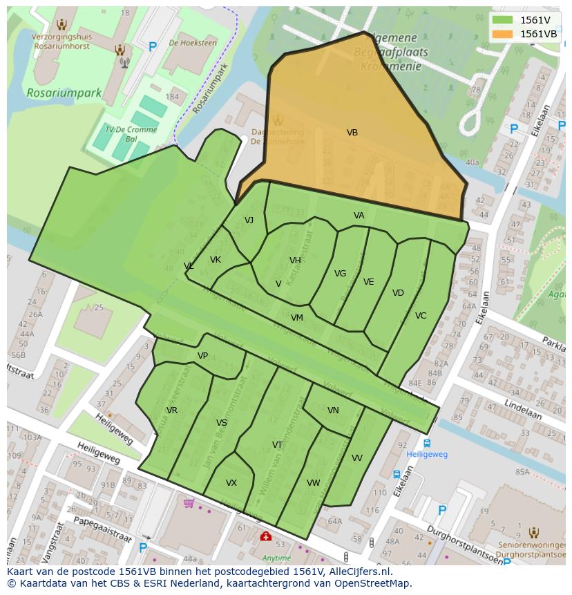 Afbeelding van het postcodegebied 1561 VB op de kaart.