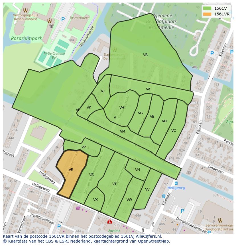 Afbeelding van het postcodegebied 1561 VR op de kaart.