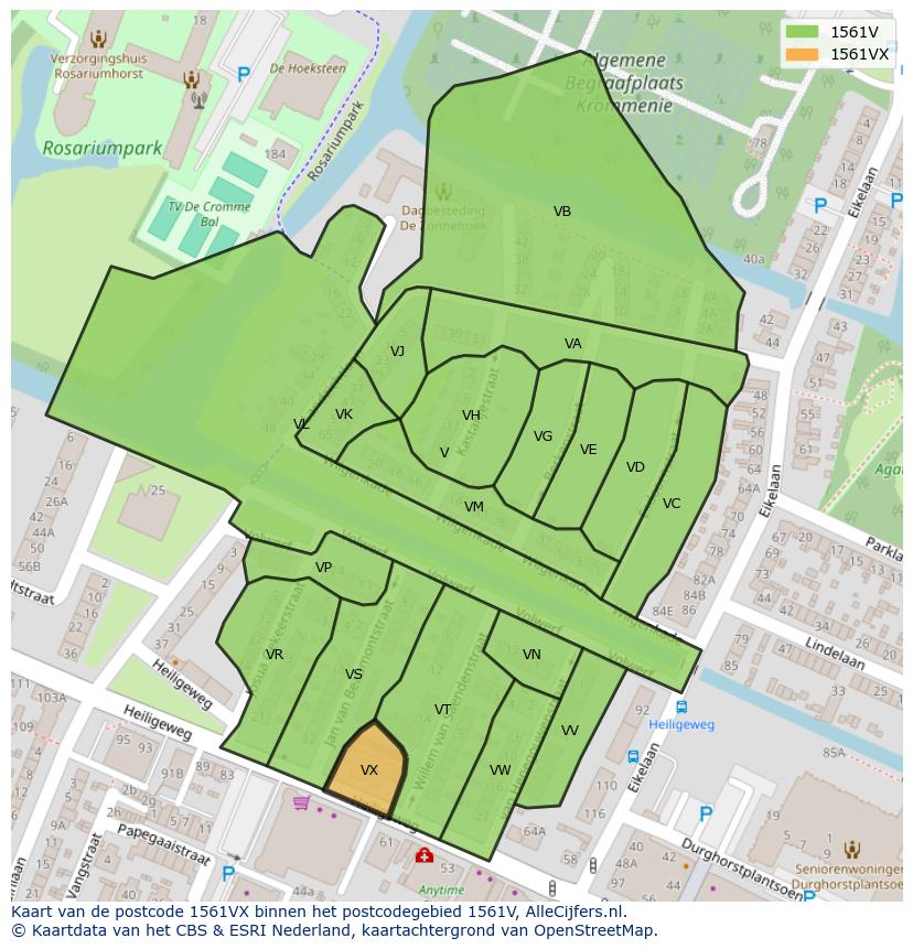 Afbeelding van het postcodegebied 1561 VX op de kaart.