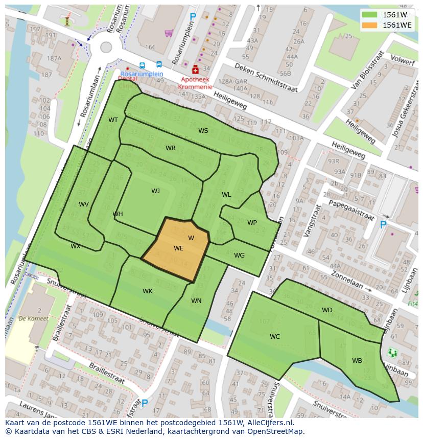 Afbeelding van het postcodegebied 1561 WE op de kaart.