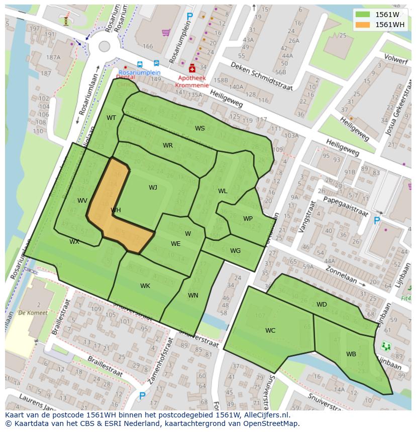 Afbeelding van het postcodegebied 1561 WH op de kaart.