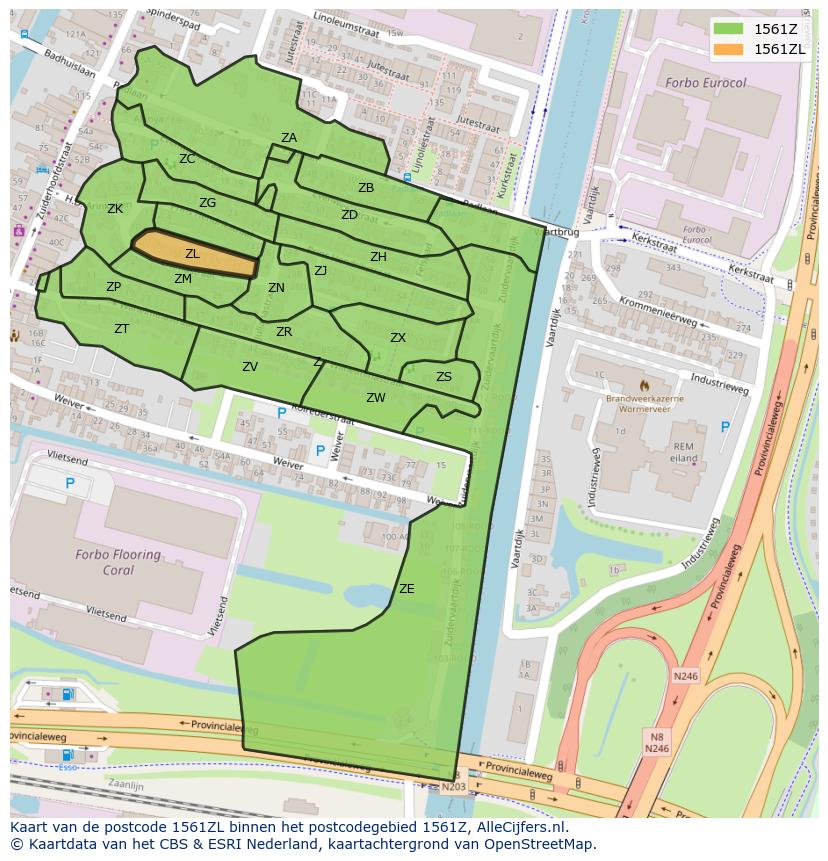 Afbeelding van het postcodegebied 1561 ZL op de kaart.