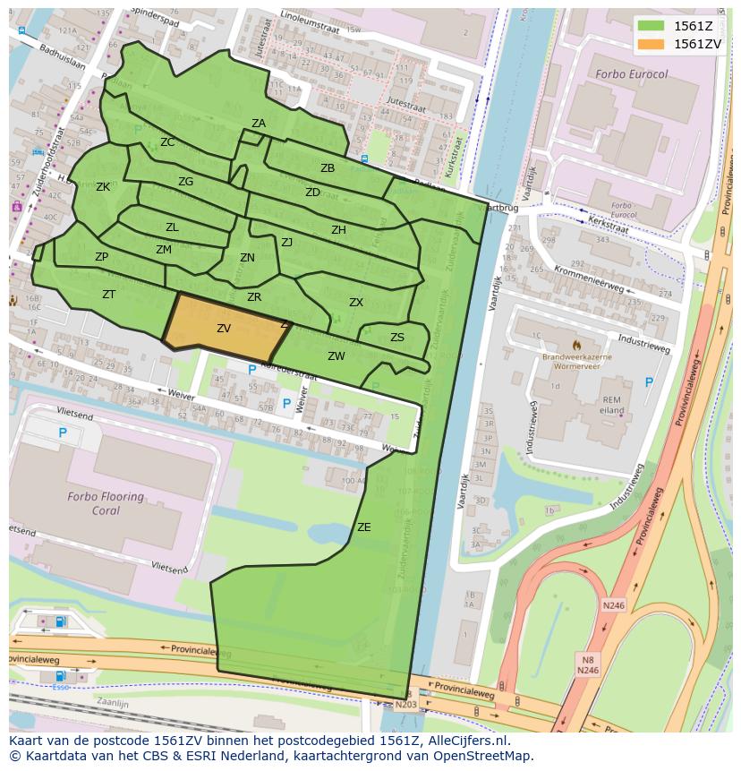 Afbeelding van het postcodegebied 1561 ZV op de kaart.
