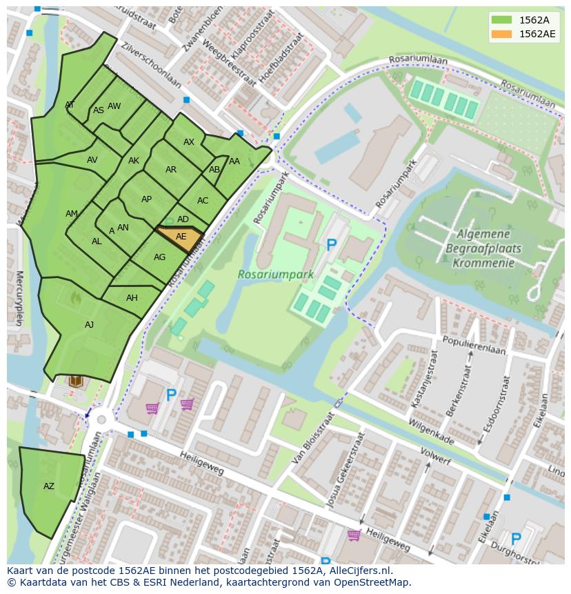 Afbeelding van het postcodegebied 1562 AE op de kaart.