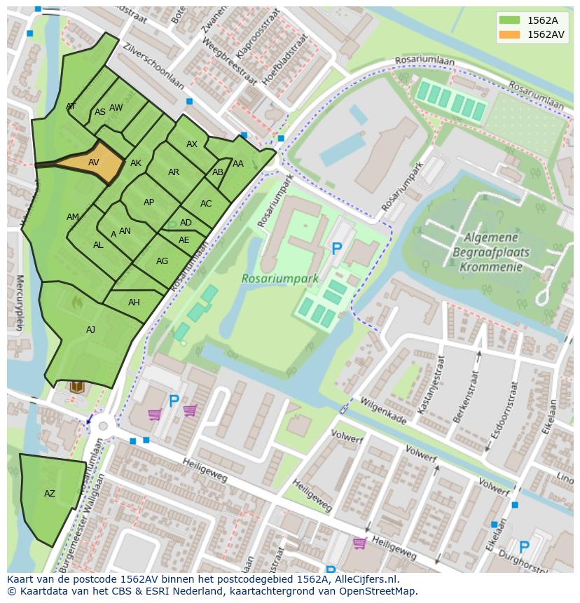 Afbeelding van het postcodegebied 1562 AV op de kaart.