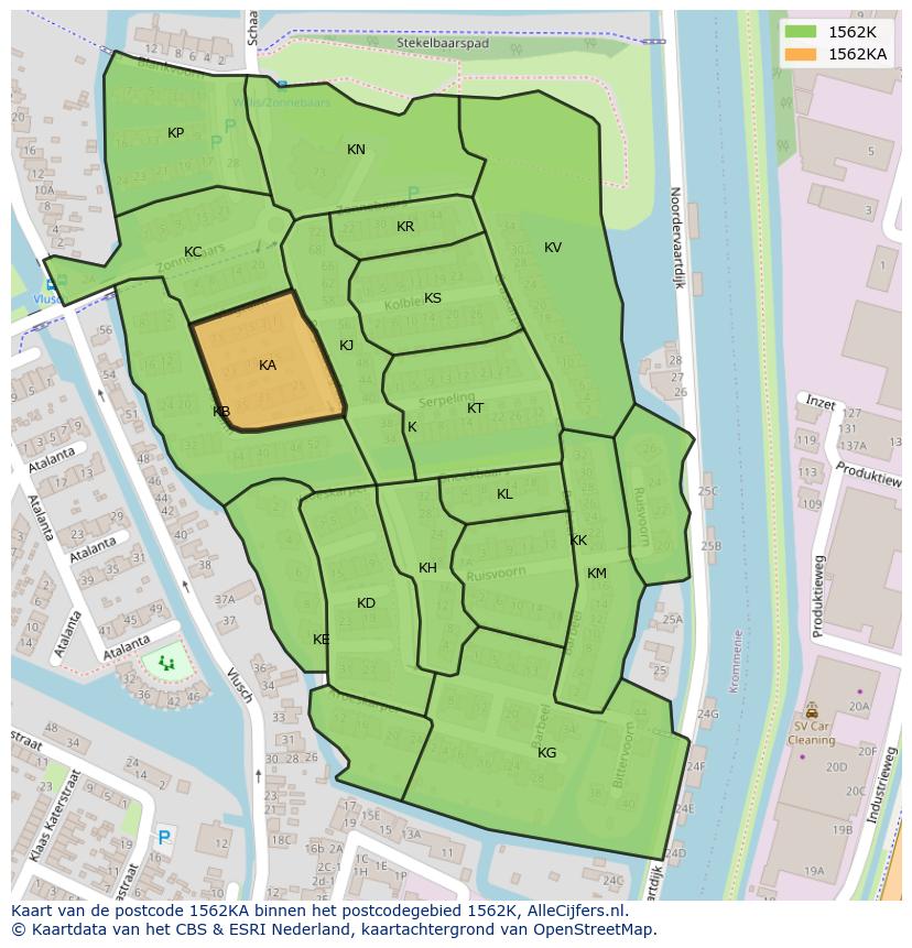 Afbeelding van het postcodegebied 1562 KA op de kaart.