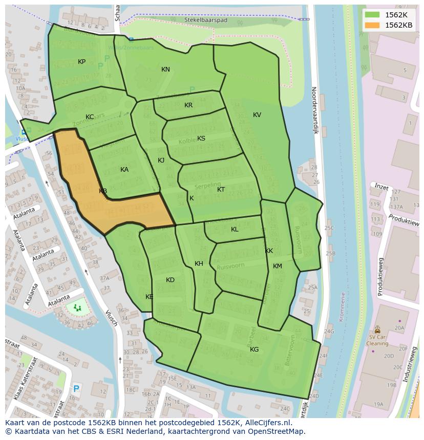 Afbeelding van het postcodegebied 1562 KB op de kaart.
