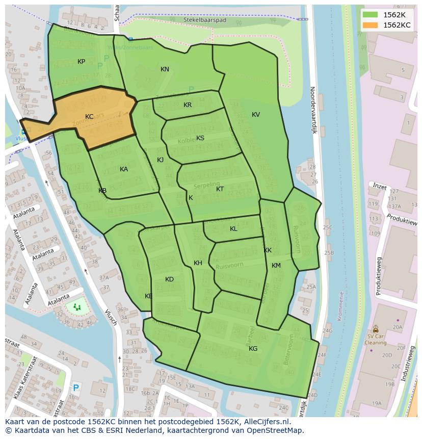 Afbeelding van het postcodegebied 1562 KC op de kaart.
