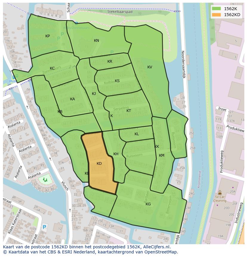 Afbeelding van het postcodegebied 1562 KD op de kaart.