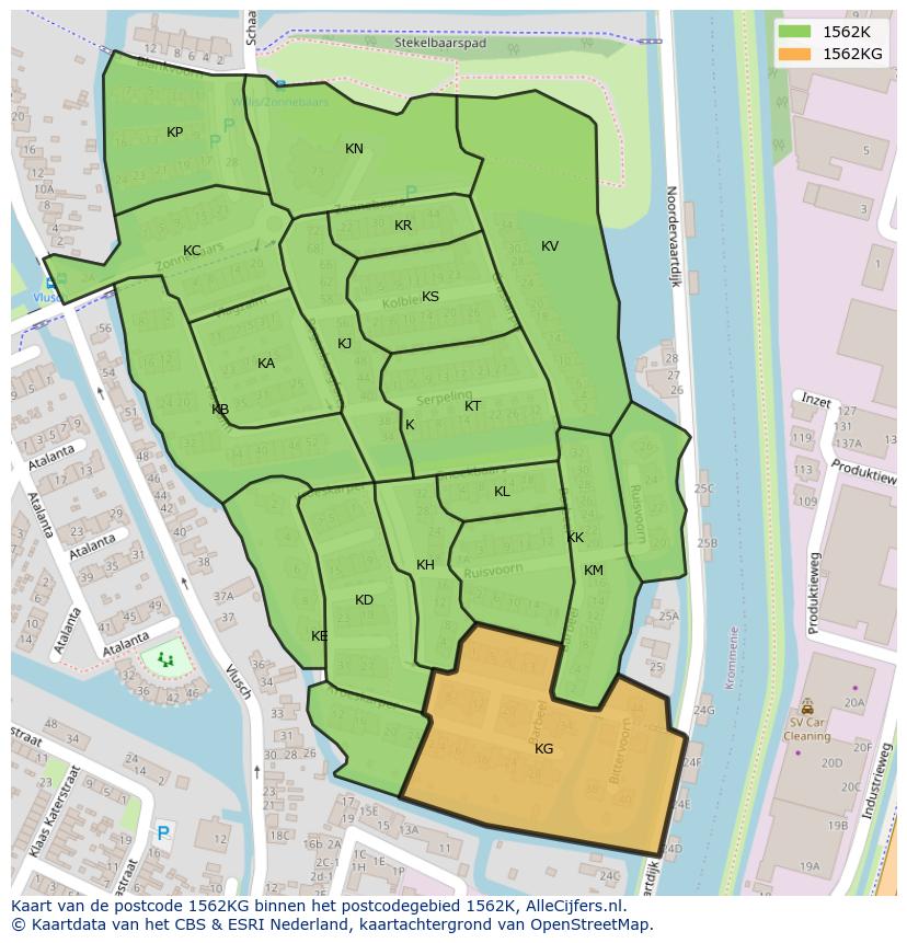 Afbeelding van het postcodegebied 1562 KG op de kaart.